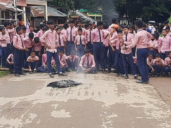 Tilabazar H/S School in Kailasahar, which falls under ‘Vidyajyoti’ Scheme runs with shortages of Teacher, Students blocked Road over Teacher Crisis, burnt Tires on Road
